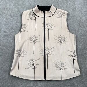 Robert Kitchen Suede Full Zip Up Trees Vest Jacket Women's Size L Ivory Black